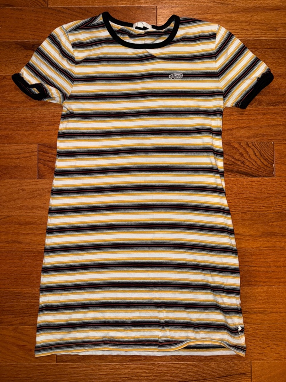 Vans Striped Mini Dress in White, Black & Yellow XS